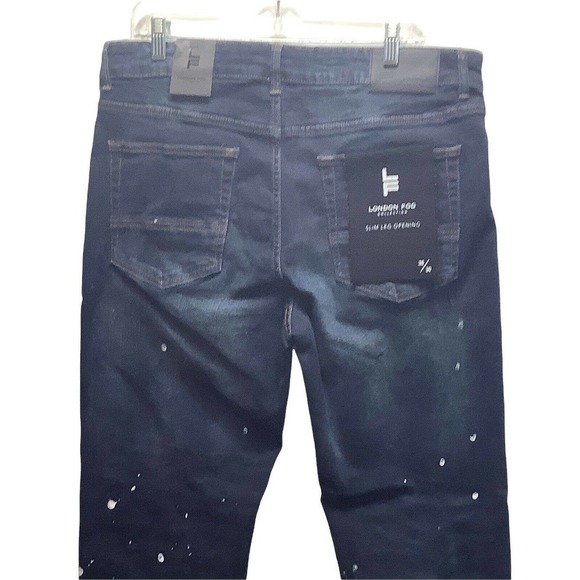 NWT mens london fog collection slim‎ 36x30 dark blue jeans paint splattered dots - Picture 3 of 9